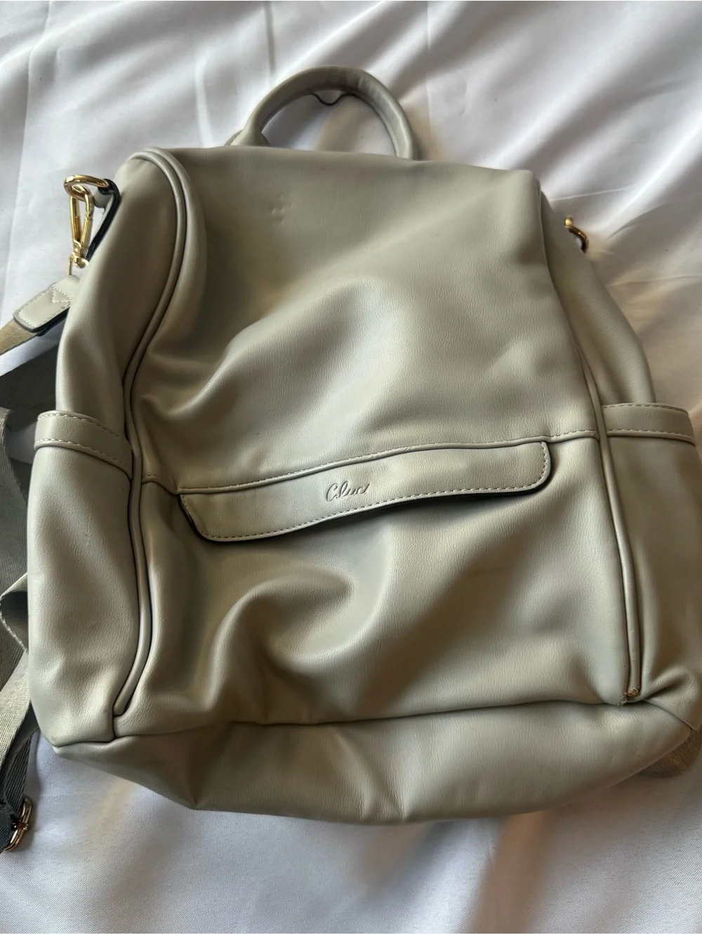 Light Gray Leather Backpack - Women's Convertible Bag